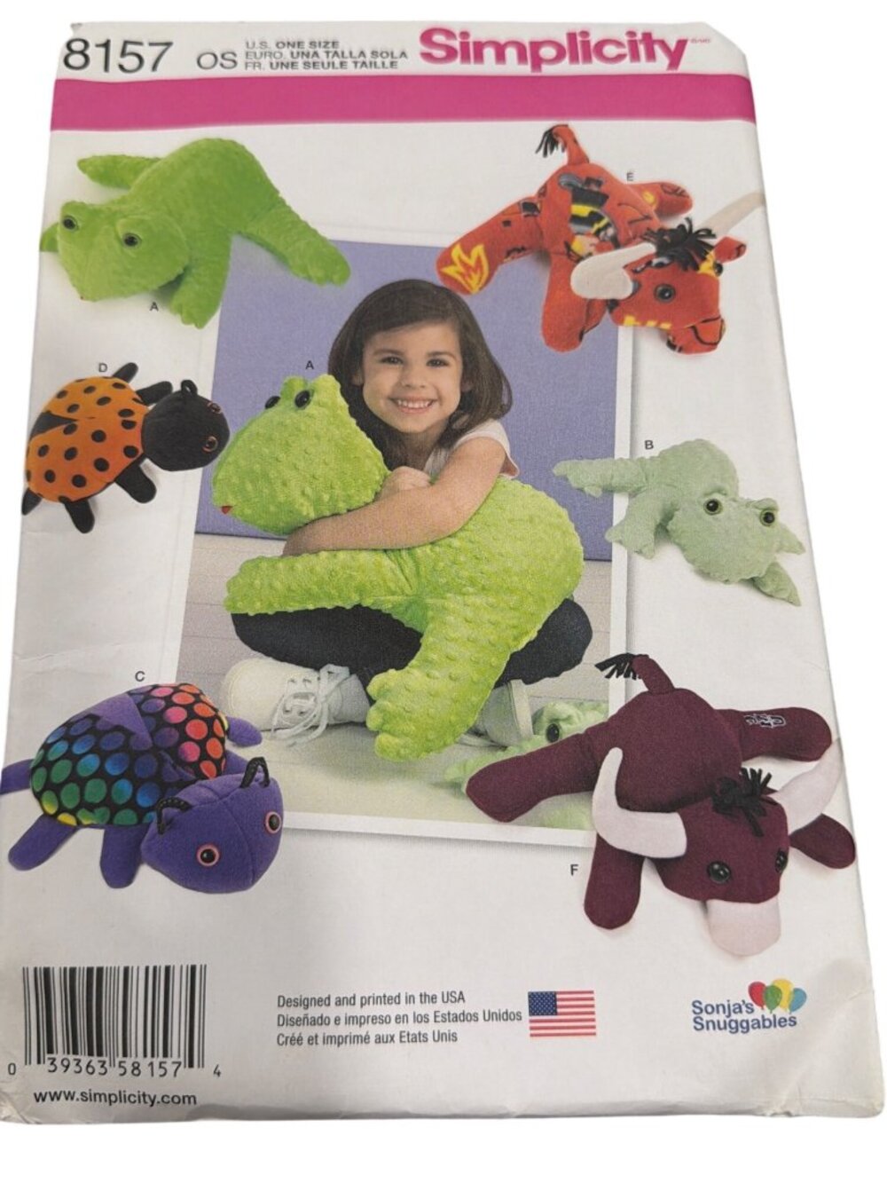 Simplicity 8157 Sewing Pattern Stuffed Animals Sonjas Snuggables Toys OS 32 Piec